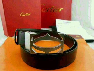 Replica Cartier Smooth Black Leather Belt for Sale - Silver Cartier Logo Buckle